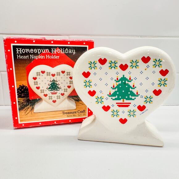 1984 Vintage Treasure Craft Homespun Holiday Ceramic Napkin Holder, Original Box - Picture 3 of 8
